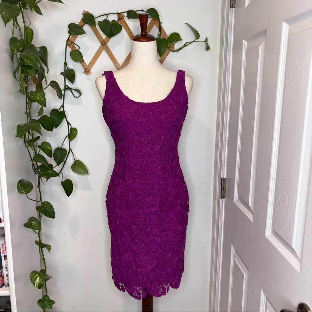 Lauren Ralph Lauren Purple Bodycon Knee Length Lace Sleeveless Dress